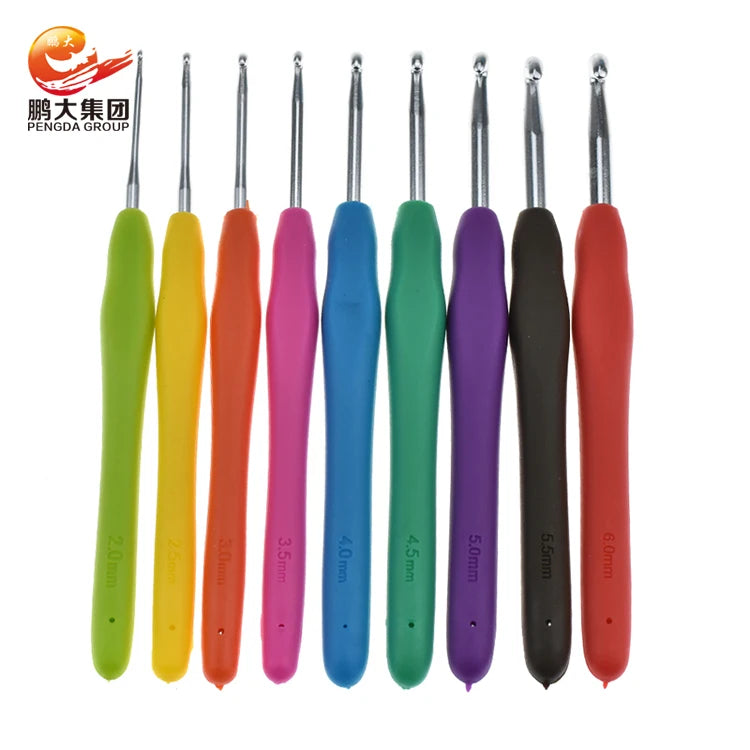 Hebei Pendgda 9pcs Tpr Handle Grip Silver Jumbo Tulip Etimo Stainless Steel Crochet Hook Set