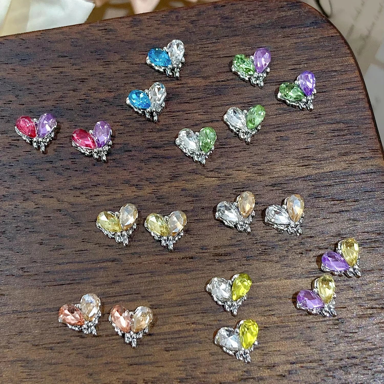 New High-End Dual-Color Lava Heart Diamond 3D Nail Art Sparkling Luxury Alloy Nail Rhinestones Decoration Jewelry