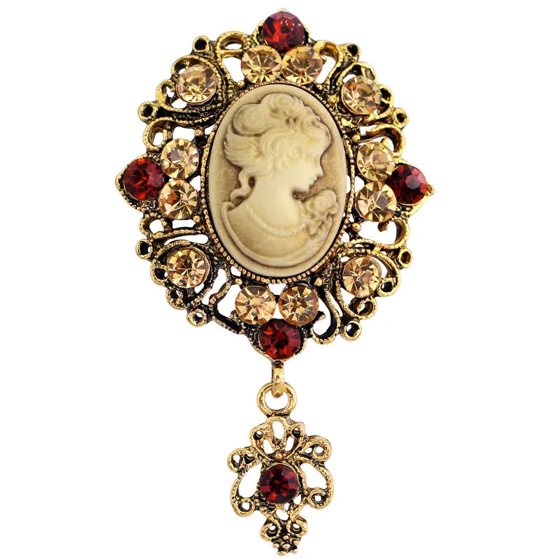Vintage Beauty Lady Head Crystal Brooch Pin Fashion Jewelry Wedding Party Gifts Children's Clothing Accessory Mainly Made Alloy
