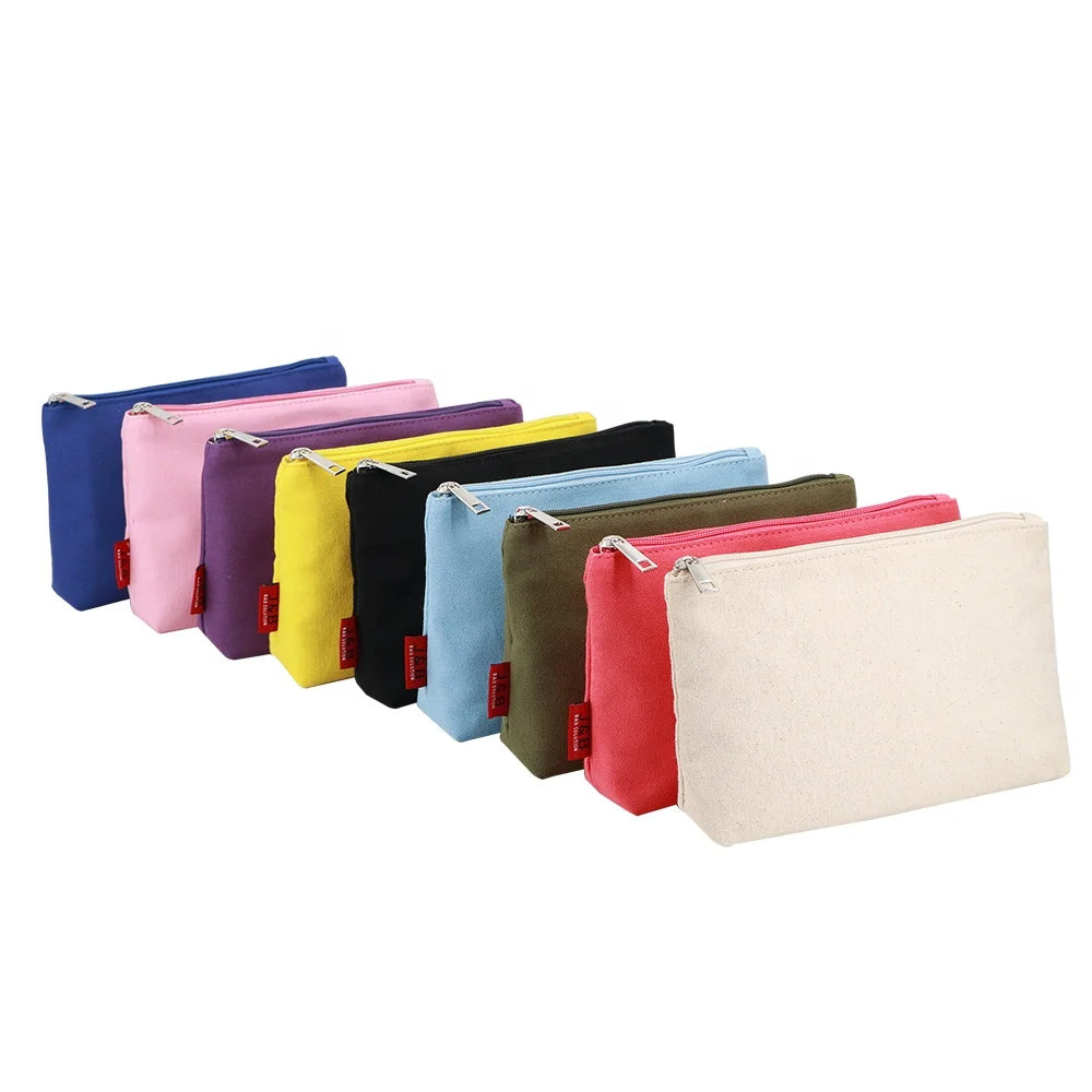 Double-layer Thickened Canvas Toiletry Kit Pouches Cosmetic Organizer Bag With Zipper Basic Style Cotton Canvas Pouch