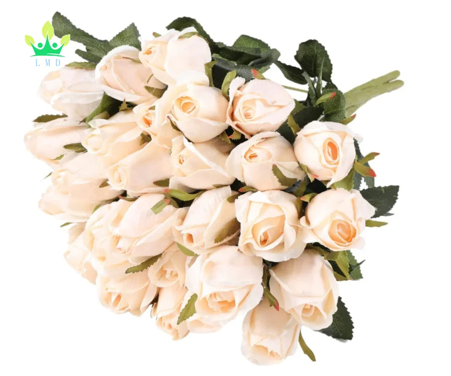 Artificial Flowers Silk Roses Buds Realistic Bouquet Arrangement for Decoration Wedding Party Centerpieces
