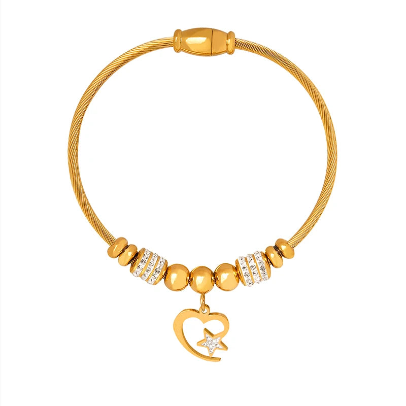 Gangle Charm Bangles Customized Cable Wire Bangle Bracelet Non Tarnish Jewelry 18k Gold Plated Hypoallergenic Stainless Steel