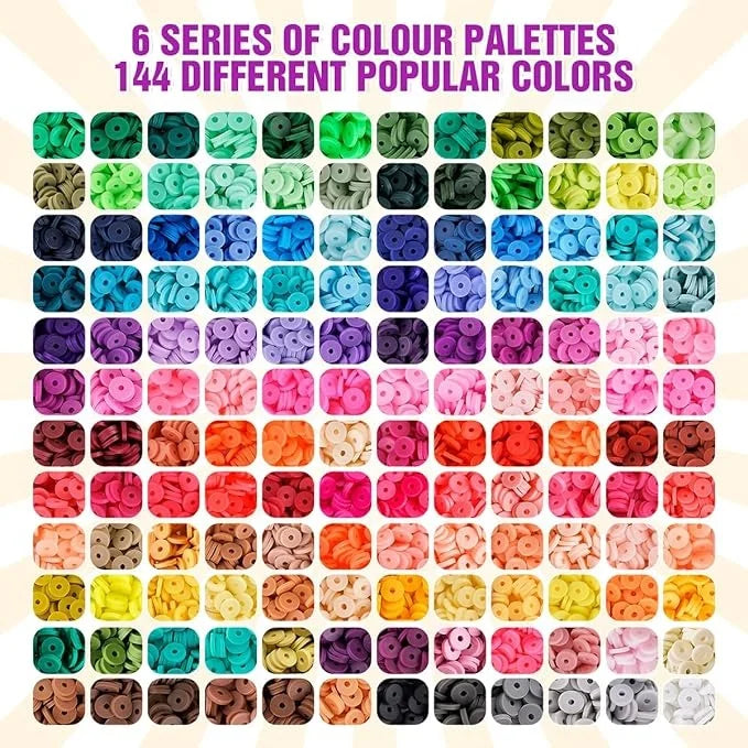 144 Color 15000 Pieces Bohemian Fashionable Flat Round Soft Clay Jewelry Bracelet Necklace Set