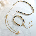 Fashion Personality Leather Rope Chain Tassel Can Pull Necklace Clavicle Chain Titanium Steel 18k Gold