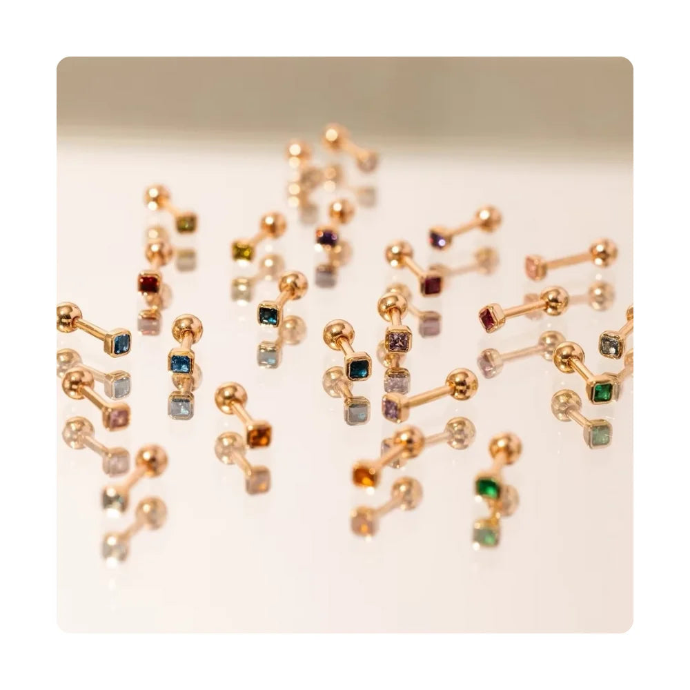 Non Tarnish Colorful Square Crystals Zirconia Hypoallergenic Minimalist Jewelry Gold Plated Birthstone Stud Earrings for Women