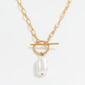 Joolim Jewelry 18K Gold Plated Shell Baroque Pearl Pendant Toggle Clavicle Necklace Stainless Steel Jewelry