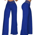 Women's New Lady Spring Summer Casual Trousers Hollow out Wide Leg Pants Elastic Waist Flat Front Style High Waist Solid Color