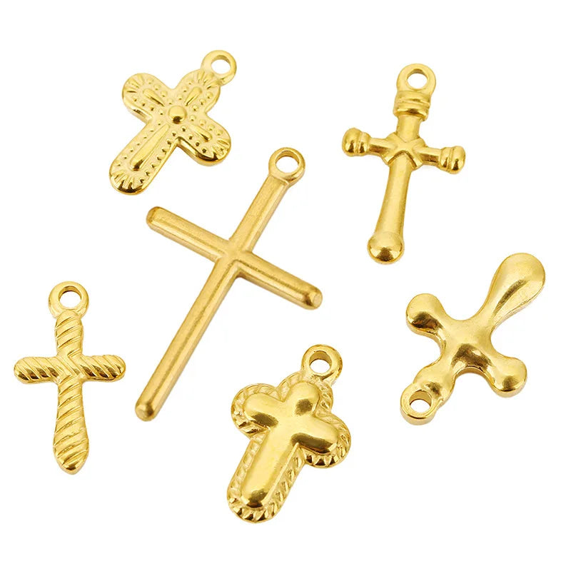 Cross-Border Stainless Steel DIY Embossed Diagonal Necklace Pendant New Gold Cross Pendant Jewelry Religious Charms Accessory