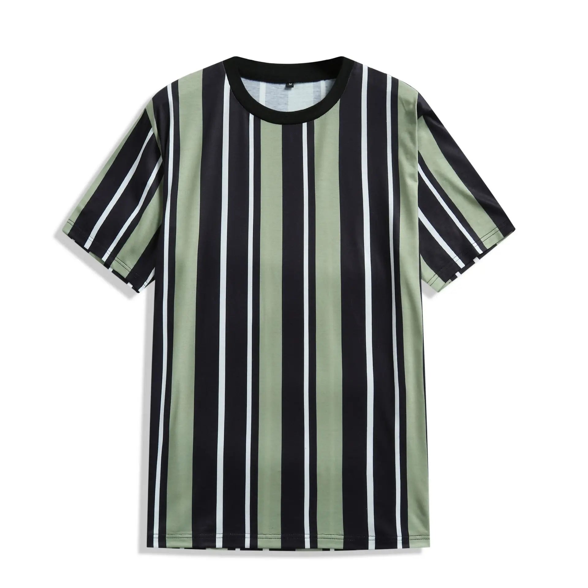 New Arrival Men's Casual T-shirt Loose Round Collar Vertical Stripe T-shirt for Summer