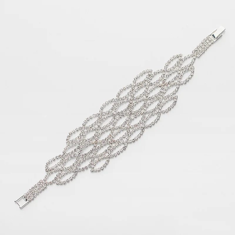 Factory Pave Rhinestone Crystal Glass Marquise Hollowed Out Fold-over Clasp Charm Bridal Bracelets Fashionable Accessories