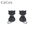 CZCITY Black CZ Cat Stud Earrings 925 Sterling Silver Luxury Crystal Cubic Zirconia CZ Cat Stud Earrings