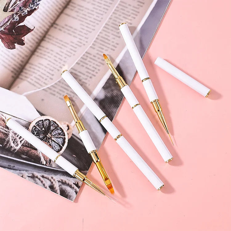 Double End Pincel UV Gel Liner Painting Japanese 5pcs Nail Art Brush Set