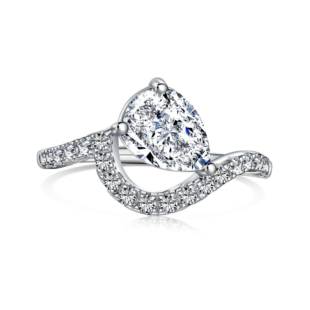 Dylam High End 925 Sterling Silver Rhodium Plating Irregular Tear Shape 8A Radiant Cut Zirconia Wedding Engagement Promise Rings