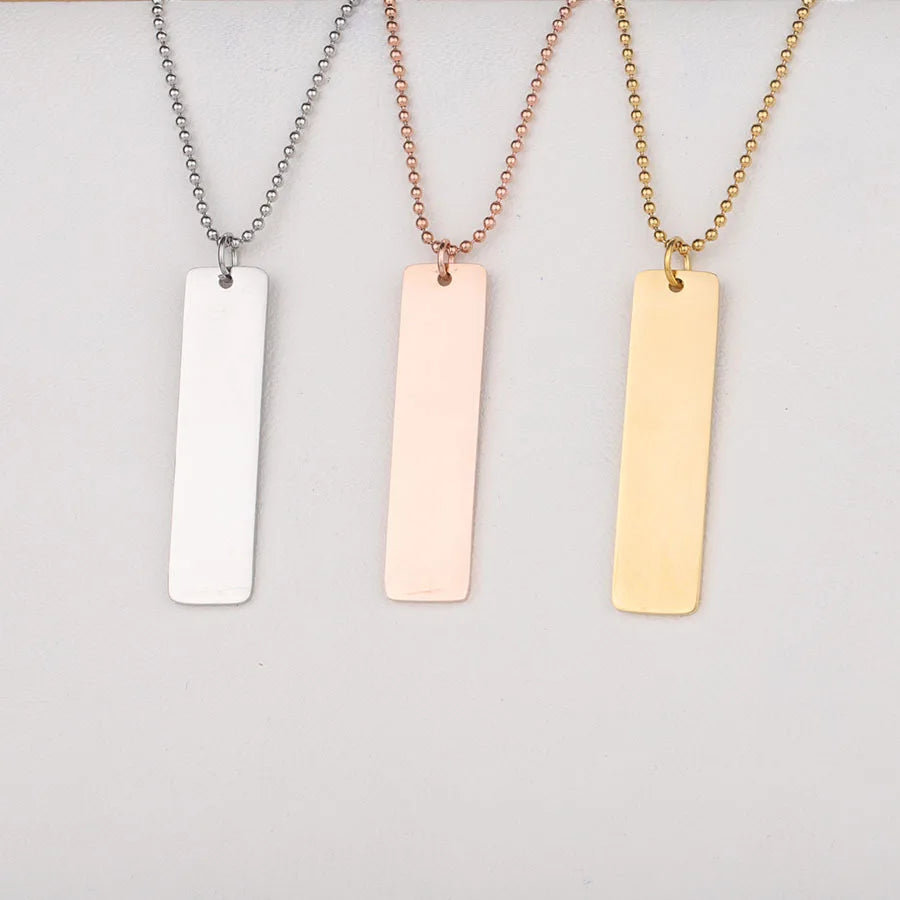 Customizable Geometric Blank Necklaces 18K Gold Plated Mirror Stainless Steel Rectangular Laser Pendant Chain Necklace