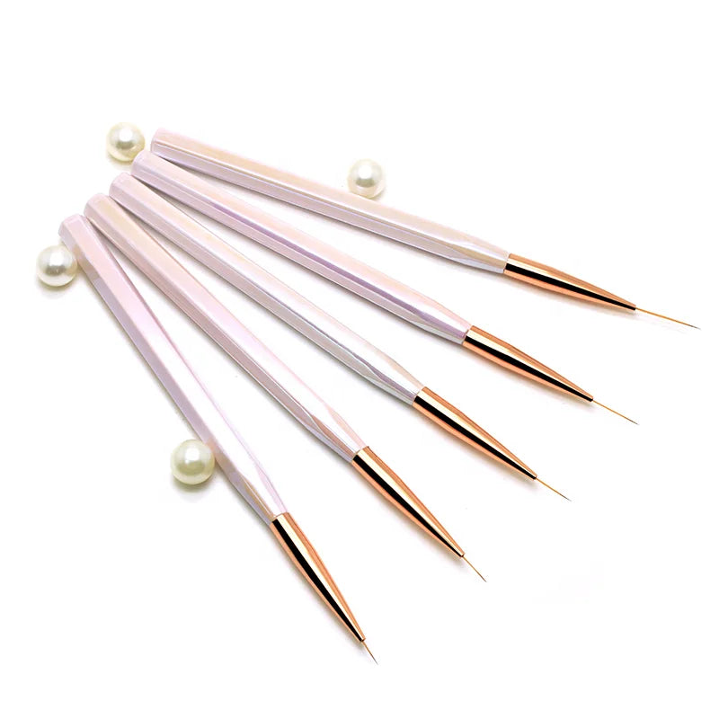 Customized LOGO Nylon Hair Pink Plastic Handle Nail Brush Set Painting UV Gel Nail Art Liner Brush Nail Drawing Brush