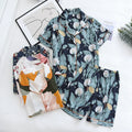 12 Designs Two Piece Women Floral Printed Shorts Turn-down Collar Pajama Set for Girls