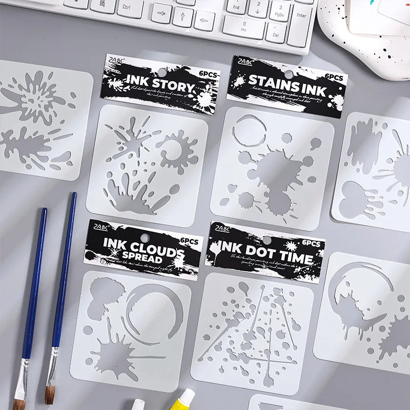 Ink Drop PET Painting Stencil Set 6pcs Skeleton Oil Stick Handbill Stencil for Promotional Painting