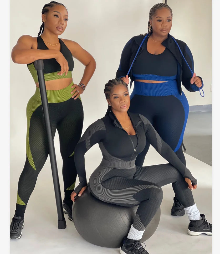 Custom Logo Yoga Fitness Apparel Women Sport Top+ High Waist Workout Leggings 3 PiecesSeamless Yoga Set