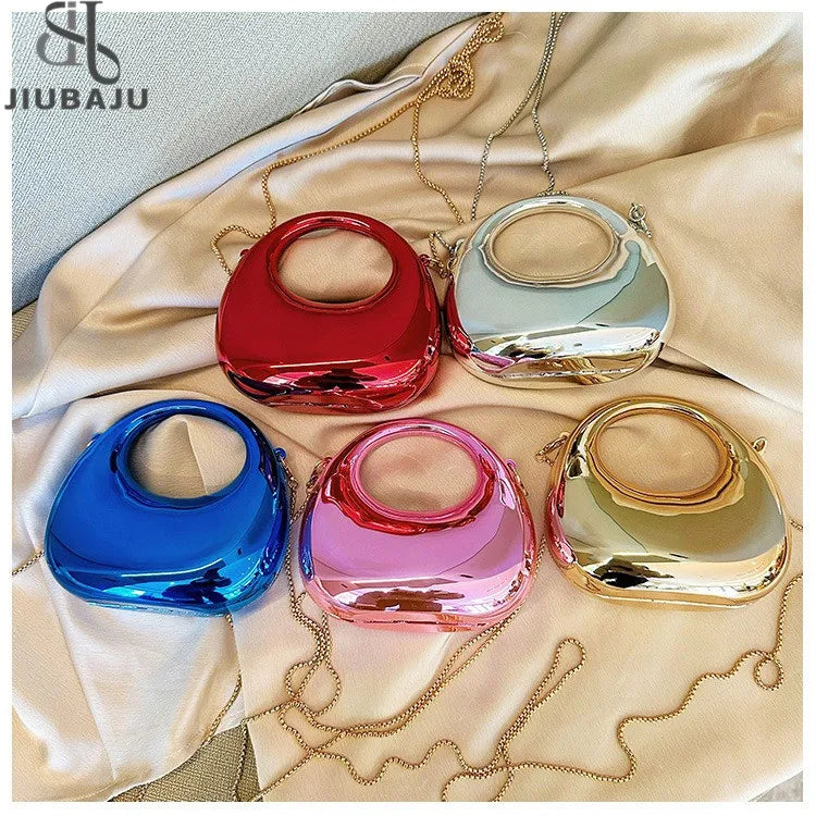 Women Crossbody Bag 2025 New Acrylic Metallic Luster Half Moon Party Banquet Women's Bag