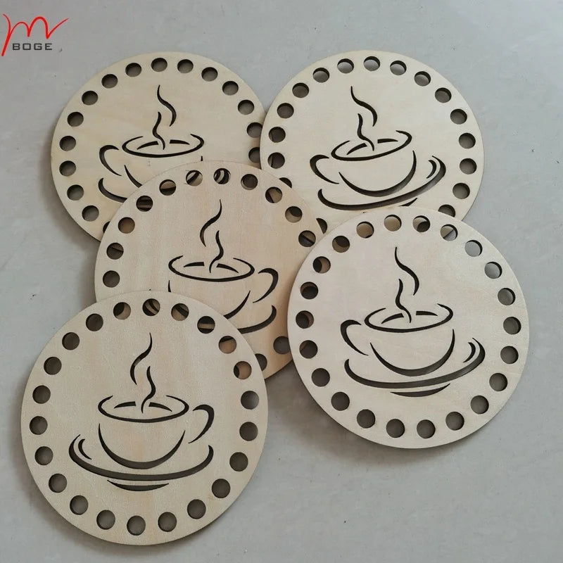 Wooden Crochet Basket Bottom BaseTea WOOD COASTER BASE Round Wooden Basket Top/Lid for Crochet Basket