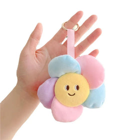 12cm Cute Sunshine Flower Plush Dolls Keyring Pretty Environmental Toy Alloy Keychain for Kids Gift