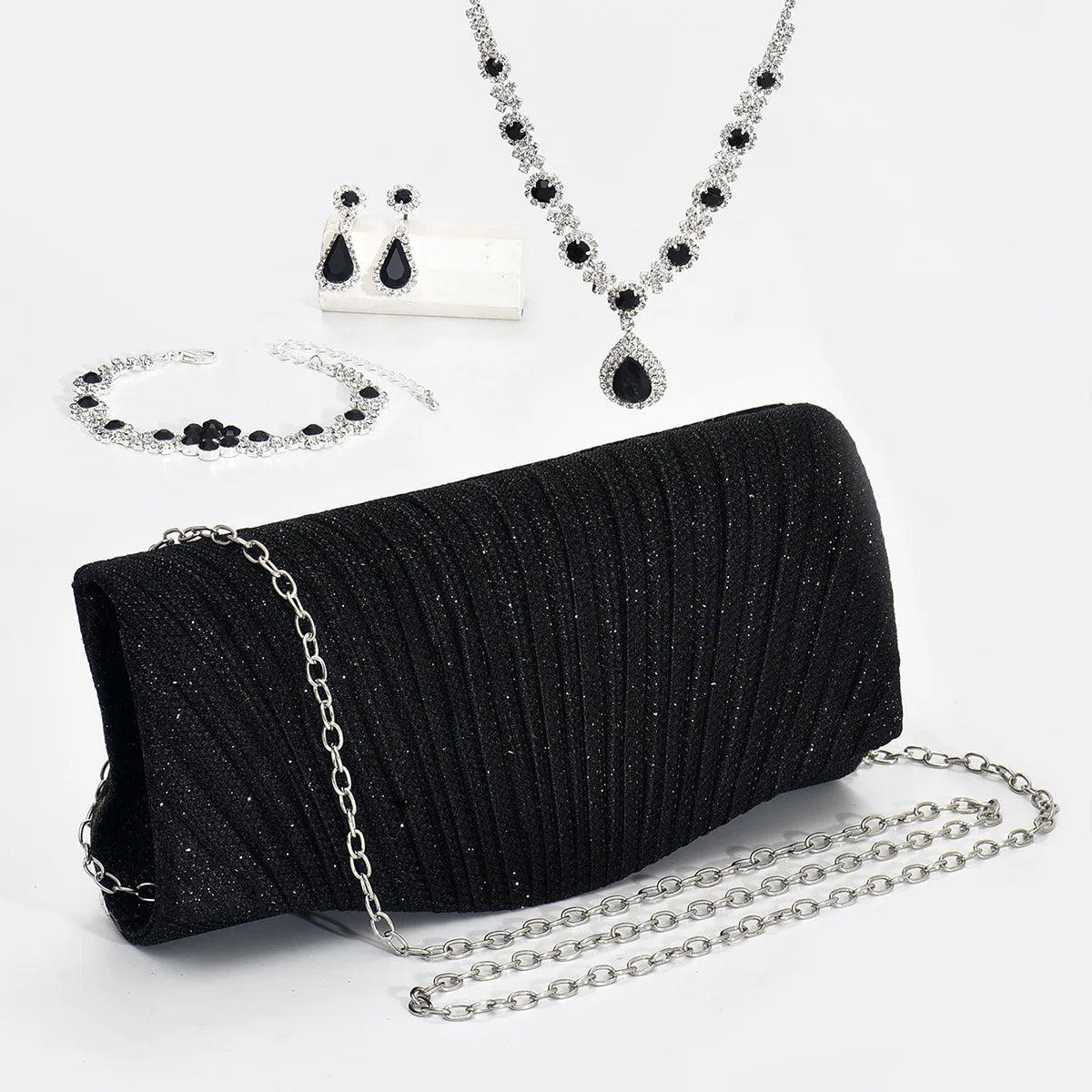 Designer Handbags Luxury Party Dinner Bag Wedding Evening Sparkle Clutch Bag With Necklace Earrings Bracelet Set (KJ136)