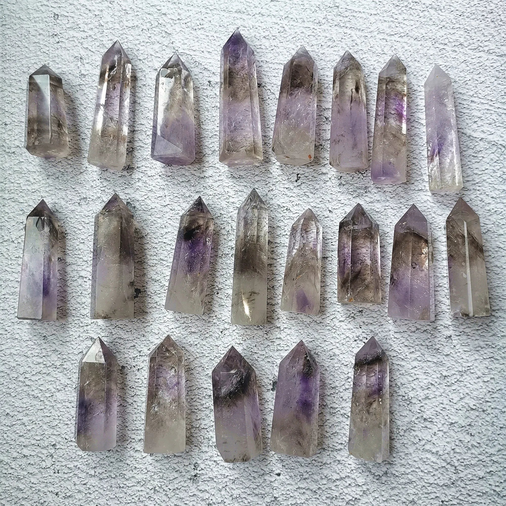 Wholesale Model Natural Folk Crafts Carved Engraved Phantom Smoky Amethyst Crystal Points Ying Lai Jewelry European Style for