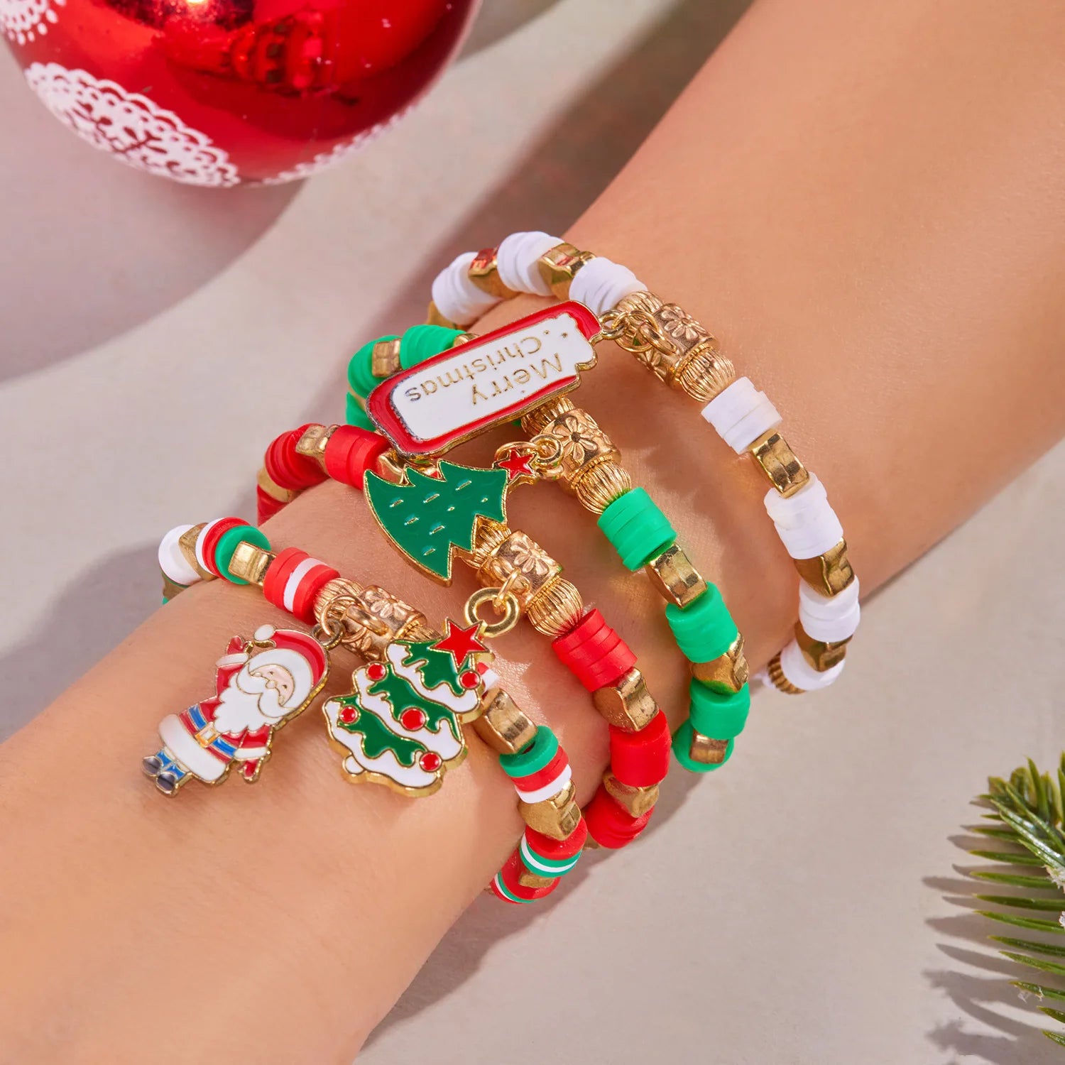 Wholesale Polymer Clay Elk Santa Claus Christmas Bracelet Set for Women Men