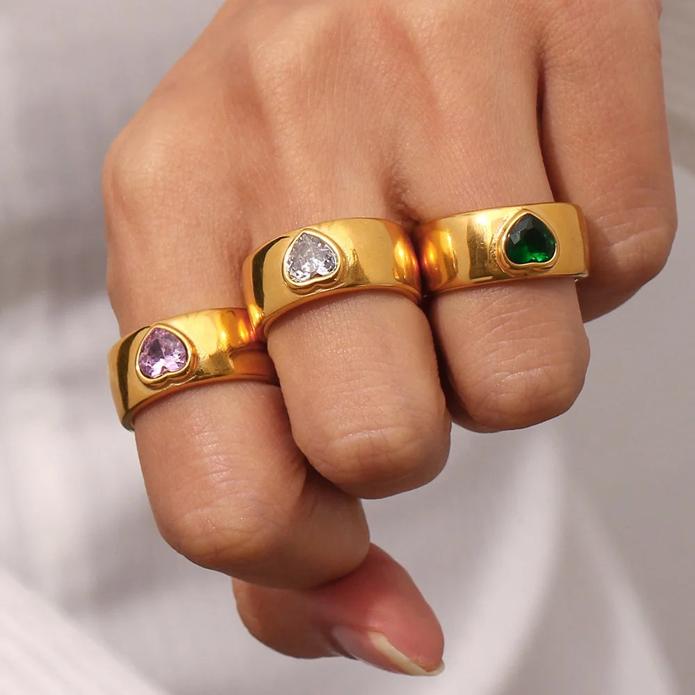Christmas Jewelry 2023 Fashion Jewelry Minimalist Square Zircon Ring Set Gold Plated Stainless Steel Engagement Ring