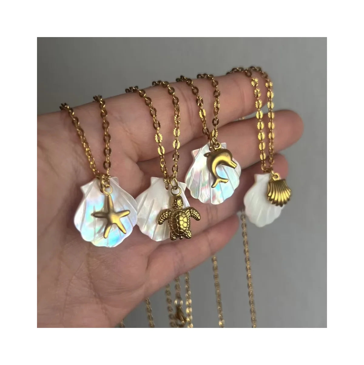 Summer Beach Vacation Jewelry Sea Star Dolphin Shell Charm Stainless Steel Necklace Collarbone Chain Simple Ocean Jewelry MegaBDM