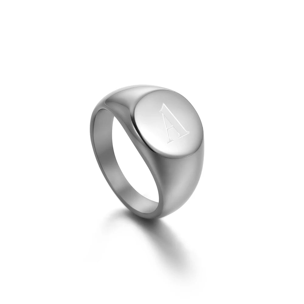 Stainless Steel A-Z Initial Letter Signet Ring Women Men Matching Couple Rings Party Jewelry Gift for Lover Wholesale