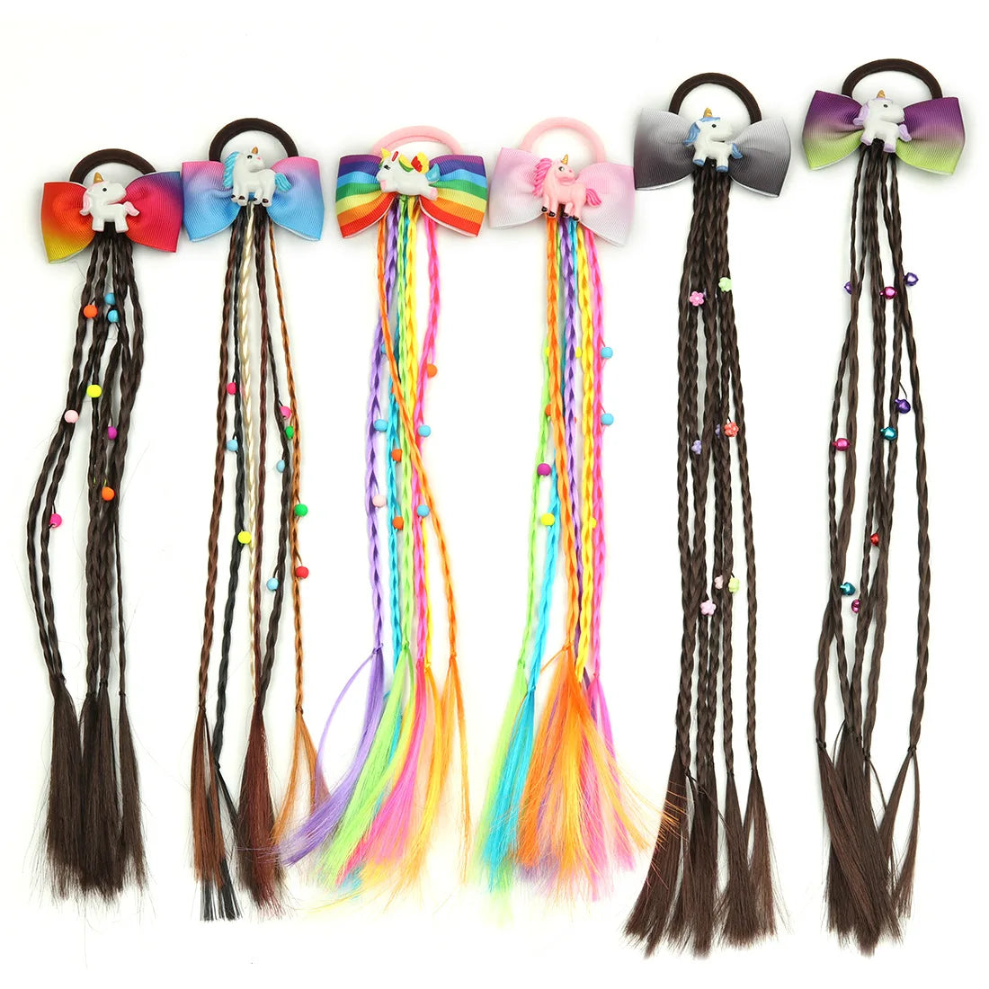 Girls Cloth Hair Accessories Hair Bow Wig European American Style Children's Colorful Butterfly Ponytail Braid Unicorn Hair