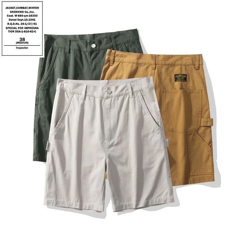 Summer Man Essentials Shorts Men's Mid-Length Canvas Cargo Shorts Casual 100% Cotton Solid Pattern Zipper Hot Supplier