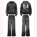 Tracksuit Custom High Quality Zip up Hoodie Trousers Tracksuit 100% Cotton DTG Print Street Wear Faded Acid Washed Tracksuit
