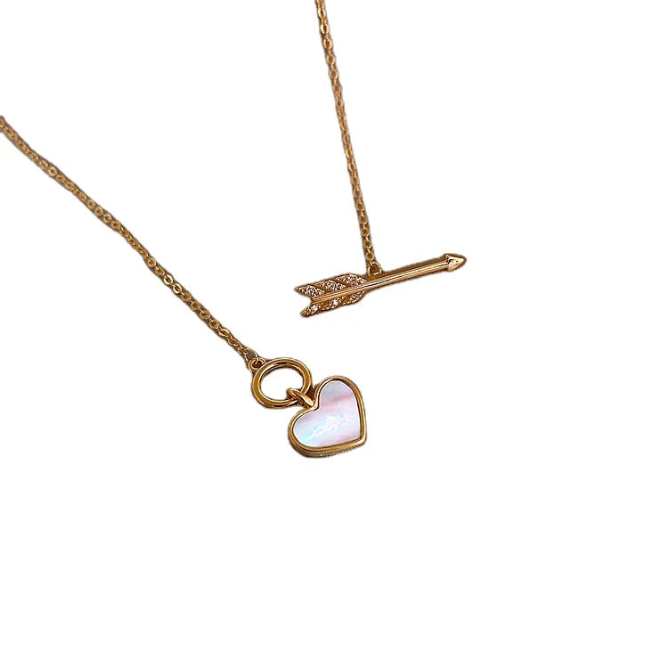 Ins Simple Exquisite Cupid Arrow Shell Love Heart Pendant Necklace Female Stone Crystal Clavicle Chain Neck Chains for Women