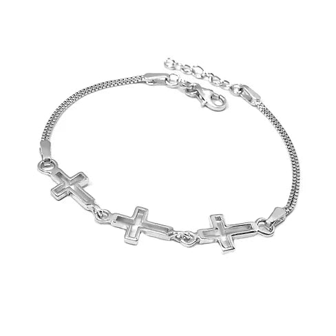 Empty Hollow Cross Simple Style Crosses Christian Sterling Silver Cross Bracelet for Men Women