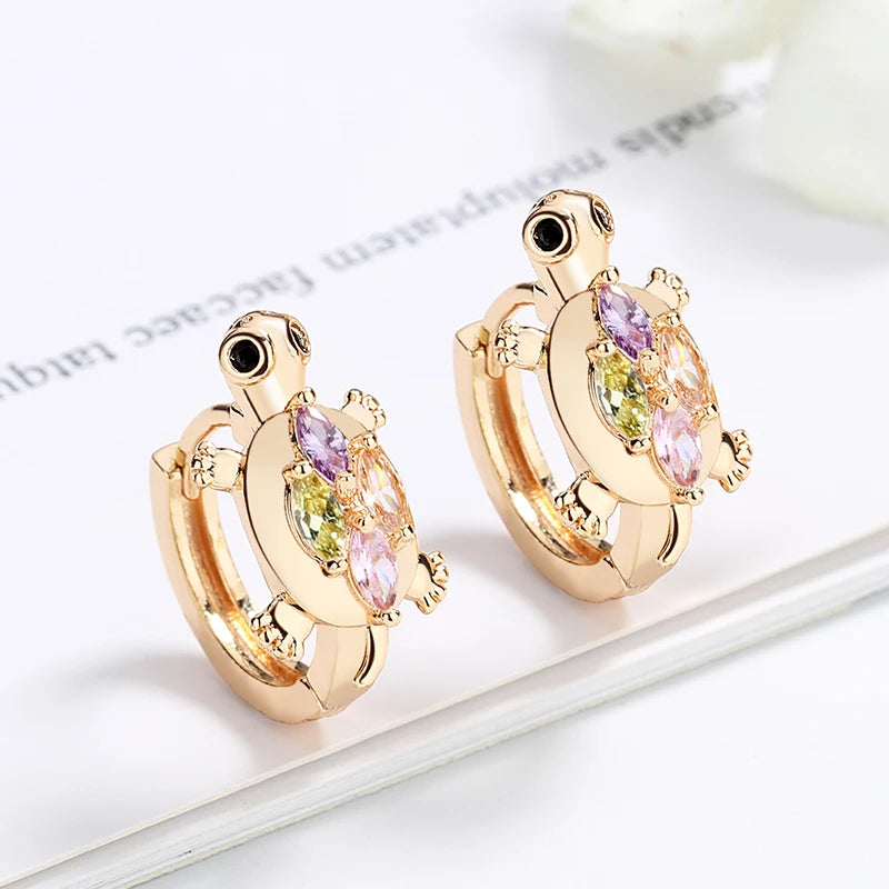 Wholesale Earring Joyas 18K Oro Laminado Women Small Cute Turtle Hoop Huggies Small Mouse Earrings for Teenager