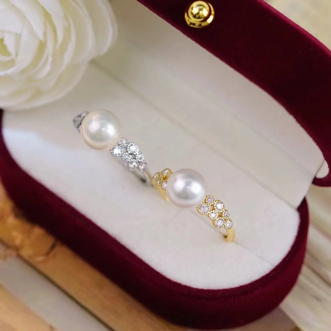 R2518 6-7mm Natural Freshwater Pearl Ring Accessory 925 Sterling Silver Adjustable Size Engagement Jewelry Ring for Women