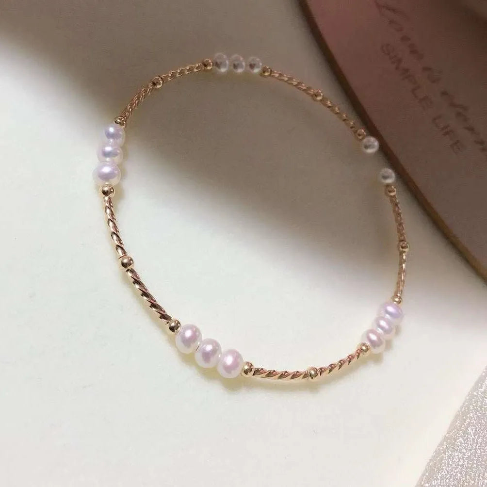 Real 14K Gold Filled Women's Bracelet 4-5MM Natural Freshwater Pearl Non Fading Anti Allergy Trendy Gift Simple Style