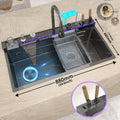 100x50cm Stainless Steel Waterfall Kitchen Sink Extra Large Single Slot Digital Display Faucet Set Cup Washer Wash Basin