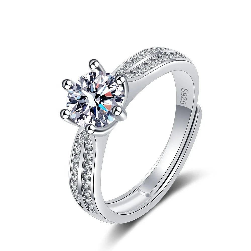 X08213 Wholesale Customized Classic Jewellery Gifts OEM Rhodium Plated 925 Sterling Silver Moissanite Diamond 925 Women Rings