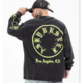 New Retro Washed Old Round Neck Couple Long-sleeved Fashion INS Hip-hop Mens Tshirts