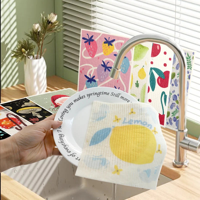 Wholesale Eco-Friendly Biodegradable Custom Design Printed Kitchen Towel Cellulose Sponge Dishcloth Swedish Dish Cloths