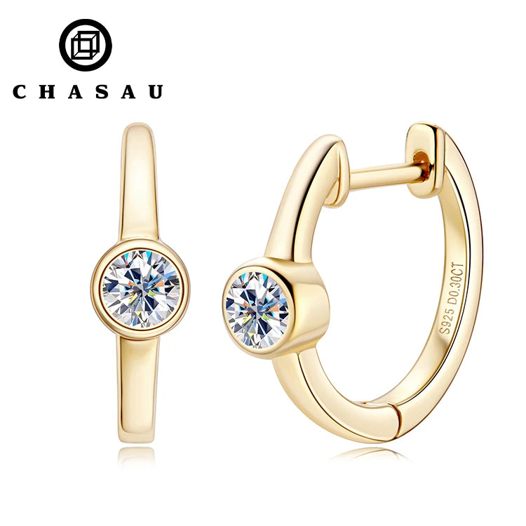 China Wholesale 925 Sterling Silver 4mm 0.3CT Moissanite Simple Bezel Setting Unique Trendy Clip on Earrings for Women