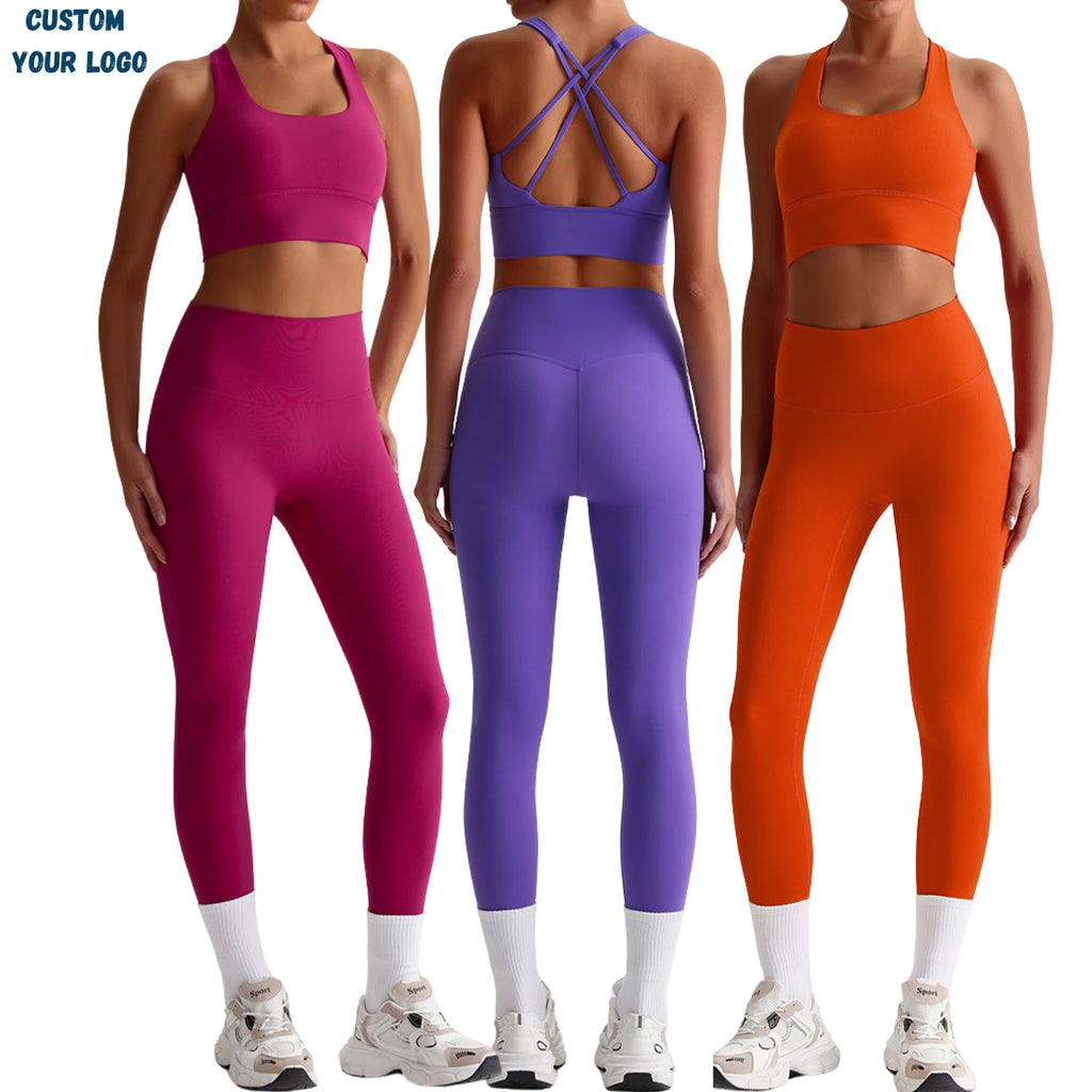 Wholesale Yoga Set for Women High Waist Workout Leggings and Sports Bra Custom Logo Activewear Gym Wear