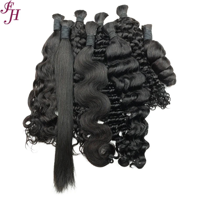 FH Wholesale Bulk Hair Vendor Unprocessed Raw Human Hair Bulk Deep Wave Bulk Braiding Human Hair