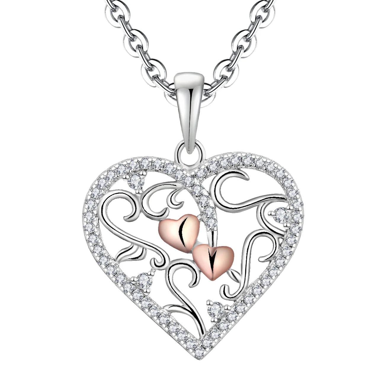 Fine 925 Sterling Silver Tree of Life Simple Heart Shape Tree Pendant Clavicle Chain Necklace for Women