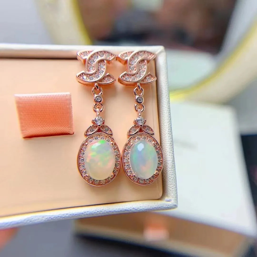 Dubai 925 Sterling Silver Rose Gold Luxe Natural Opal Earrings for Women Gold Plated with Low MOQ for Wedding Party or Gift