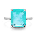 Paraiba Gemstone Rings for Women Real 925 Sterling Silver Rhodium Plated Emerald-Cut Tourmaline Handmade Engagement Wedding
