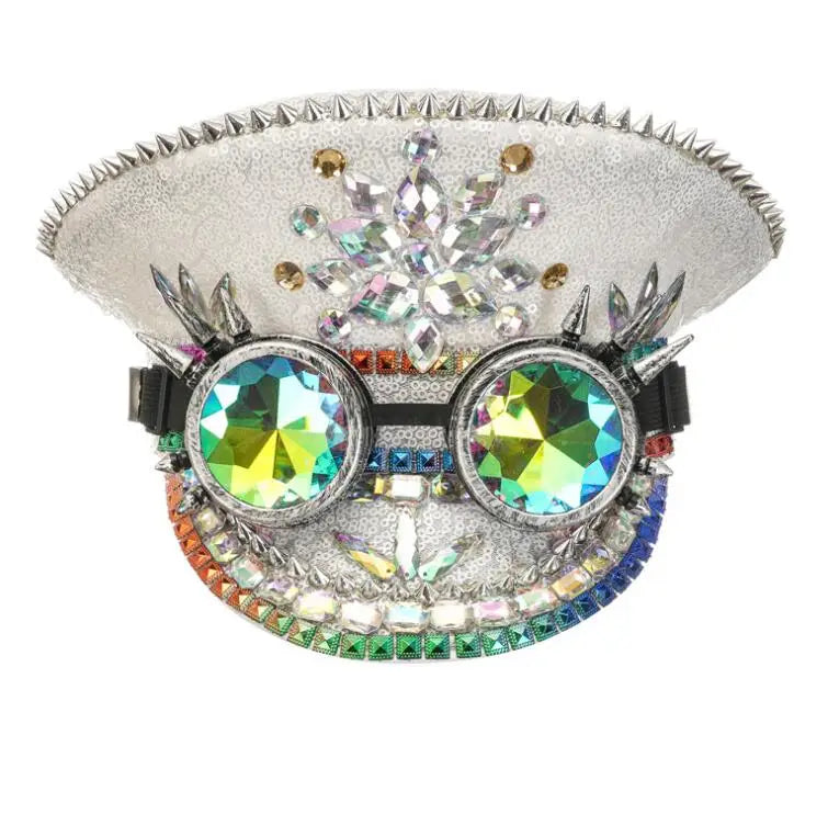 Ecowalson Women Sequin Burning Hat Captain Sergeant Hat Luxury Yacht Week Rhinestone Rave Festival Bachelorette Party Hat